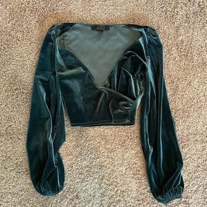 Velvet Surplice Long Sleeve Crop Top
